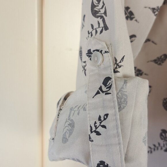 STYLE & CO Long Sleeve Button Down Cream With Black Bird Print Sz XL - Picture 10 of 12